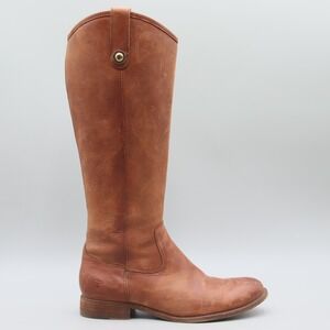 FRYE Melissa Button Inside Zip Riding Boots Cognac Brown Leather Womens 8.5B US